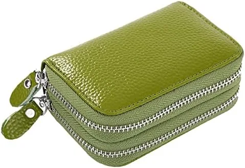 Vista 6 de Portatarjetas de identificación para mujer, de cuero con doble cremallera para mujer, cartera de crédito de gran capacidad