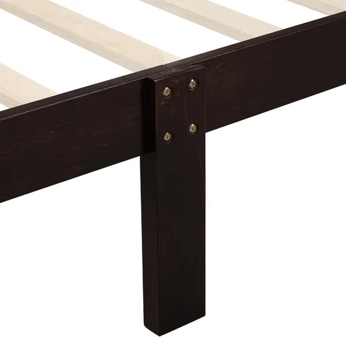 Vista 7 de Merax Base de cama de madera tamaño individual, base de colchón con cabecero, estribo, soporte de listones de madera, color espresso