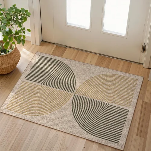 Vista 21 de Lahome Tapetes geométricos para puerta de interior para entrada, alfombra antideslizante lavable de 2 x 3 negro / neutro