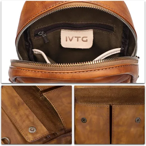 Vista 7 de IVTG Bolso bandolera de cuero genuino para hombres y mujeres, estilo vintage, hecho a mano, bolso de hombro, bolso cruzado en el pecho, Marrón