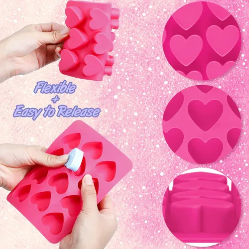 Vista 2 de 4 moldes de silicona en forma de corazón, molde de caramelo para el día de San Valentín, moldes de chocolate para San Valentín, corazón, chocolate