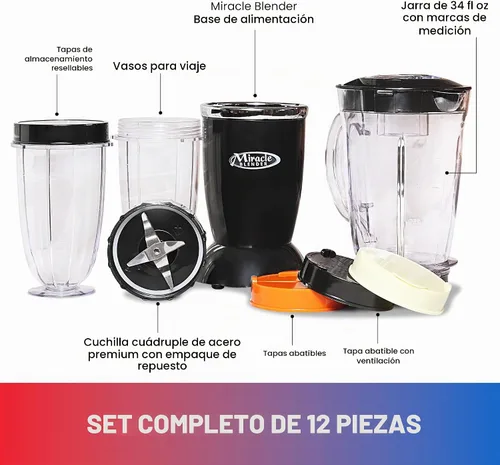 Vista 4 de Total Chef Miracle - Batidora eléctrica para batidos, trituración de hielo y función de pulso, licuadora de bala resistente, electrodomésticos