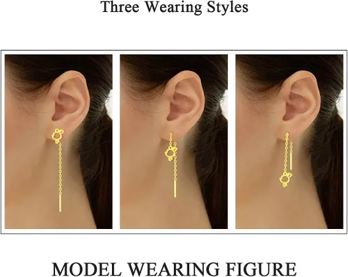 Vista 3 de 14k Yellow Gold MoonStarSquareCircleHeart Threader Drop Dangle Earrings Jewelry for Women