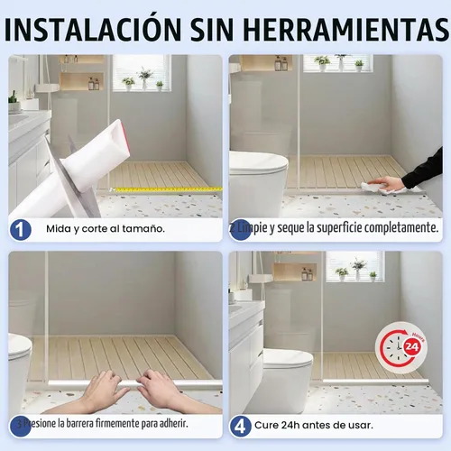 Vista 7 de Protector de agua para umbral de ducha, (39 pulgadas), barrera de silicona plegable para duchas a ras de suelo, tapón de agua autoadhesivo