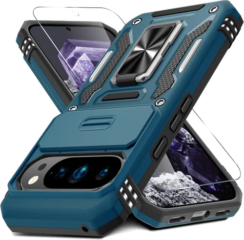 Vista 40 de DEERLAMN Funda para Google Pixel 8 con cubierta deslizante para cámara + protector de pantalla (1 paquete), soporte de anillo giratorio grado