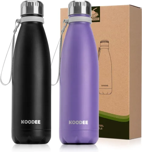 Vista 37 de koodee Botella de agua aislada (paquete de 2) botella de agua de doble pared de acero inoxidable 18/8, botella térmica de viaje con forma de cola