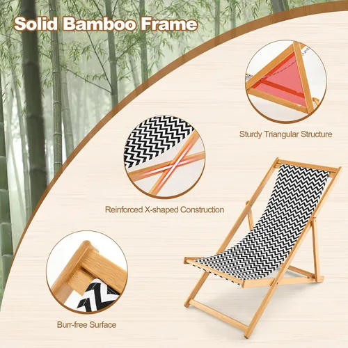Vista 6 de Giantex Silla de camping plegable para patio – Silla de exterior con 3 posiciones ajustables, lona transpirable, silla de bambú para exterior