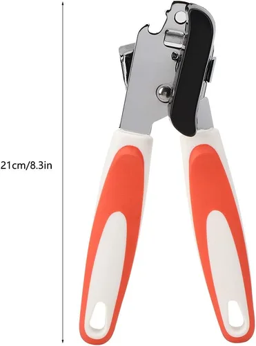 Vista 3 de Abrelatas manual, abrelatas de acero inoxidable, apto para alimentos, tapas de lata multifunción con mango antideslizante y perilla grande, borde