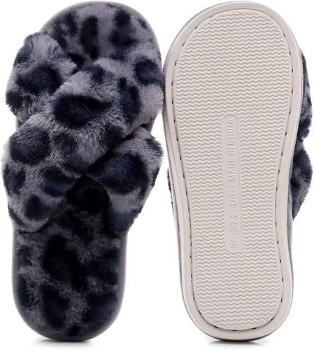 Vista 5 de Crazy Lady Women's Fuzzy Fluffy Furry Fur Slippers Flip Flop Open Toe Cozy House Memory Foam Sandals Slides Soft Flat Comfy Anti-Slip Spa Indoor