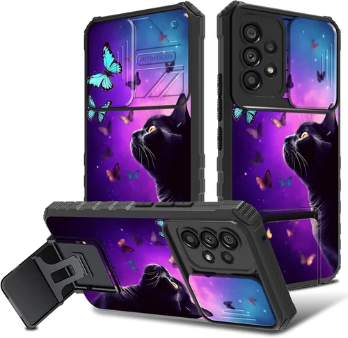 Vista 23 de Funda para Samsung Galaxy A53 5G con cubierta de cámara y soporte de soporte, resistente a prueba de golpes, TPU funda protectora para Samsung