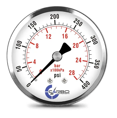 Vista 24 de Medidor de presión de 2-1/2 pulgadas, carcasa de acero cromado, seco, vacío -30 Hg/0, montaje trasero 1/4 pulg. NPT