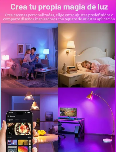 Vista 7 de Bombillas LED inteligentes, bombilla que cambia de color de 9 W, compatible con Alexa y Google Assistant, bombillas Bluetooth WiFi de 2.4 GHz