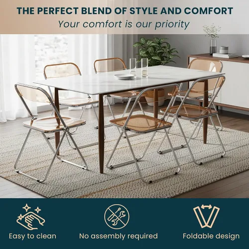 Vista 5 de LeisureMod Lawrence - Silla plegable de acrílico transparente moderna con marco de metal, asiento transparente que ahorra espacio para comedor