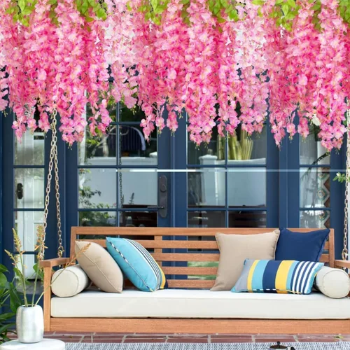 Vista 2 de OUKEYI Guirnalda de flores artificiales de glicina, 12 unidades, flores falsas de seda de 3.6 pies para colgar en interiores y exteriores, hogar