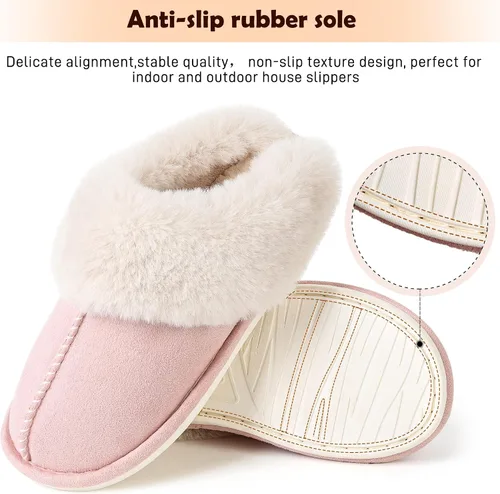 Vista 4 de Pantuflas para mujer, acogedoras y cálidas, de invierno, para casa, esponjosas, suaves, de espuma viscoelástica, cómodas, de piel sintética