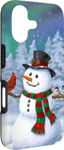 Vista 3 de Funda para iPhone 17 con diseño de muñeco de nieve y pájaros en invierno
