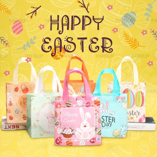 Vista 7 de PARSUP 6 bolsas multifuncionales no tejidas con asas, diseño de conejo de Pascua, zanahoria, pollito y zanahoria, suministros de fiesta de Pascua