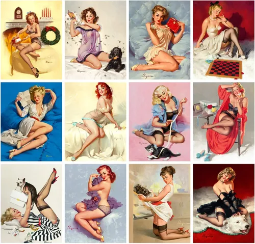 Vista 2 de Calendario de pared 2026 [13 páginas 8"x12"] GIL ELVGREN Pósteres clásicos y sexys de chicas pinup vintage, portadas de revistas retro