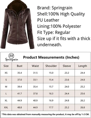 Vista 7 de Springrain Chaqueta de piel sintética para mujer, con capucha desmontable