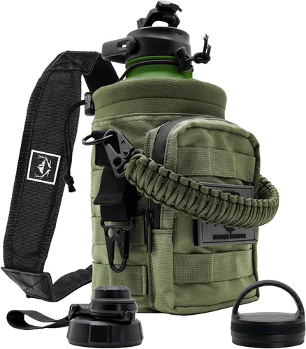 Vista 15 de NATURE PIONEOR Botella de agua táctica de 128 oz/1 galón con bolsa para Marrón verde