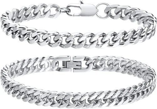 Vista 12 de VNOX 2 Pcs Sturdy Stainless Steel Chain Bracelet for Men Women Negro