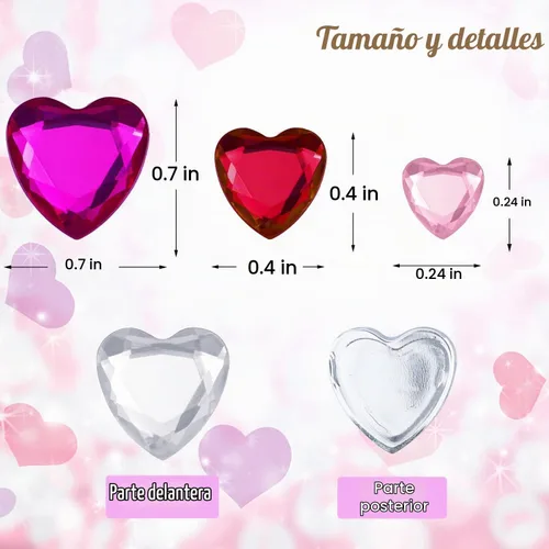 Vista 3 de 436 calcomanías de diamantes de imitación de corazón, gemas de corazón acrílicas, calcomanías de cristal con parte trasera plana para cuerpo