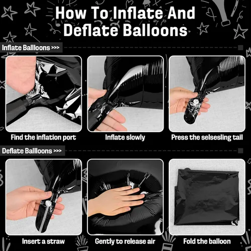 Vista 9 de Globos cuadrados en blanco y negro para pared, globos cromados y blancos de doble cara, kit de arco de túnel, telón de fondo para tablero de ajedrez
