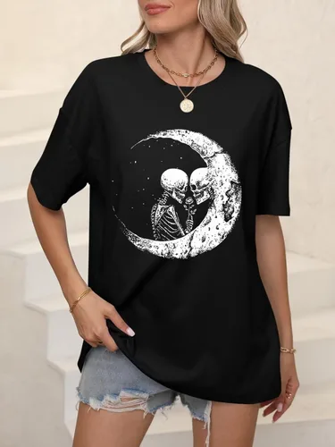 Vista 2 de Camisetas casuales de manga corta para mujer, cuello en V, manga enrollada, holgada, con abertura lateral