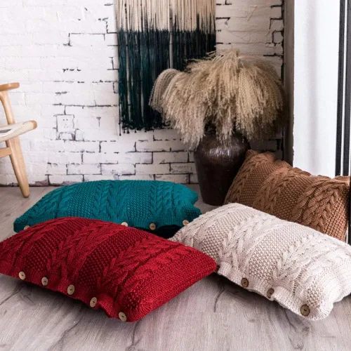 Vista 7 de vctops Funda de cojín decorativa de punto con inserto de almohada rectangular con botones cálidos para sofá, cama, decoración del hogar, beige
