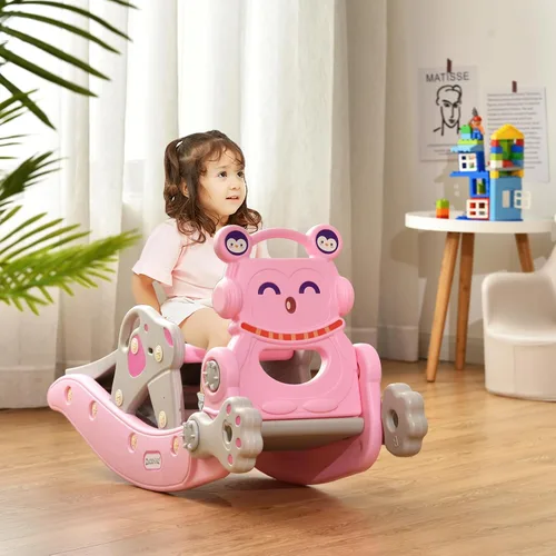 Vista 2 de GLACER Juguete mecedor 6 en 1 para niños pequeños, tobogán para niños con Pingüino rosa