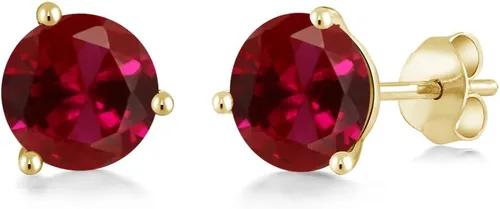 Vista 164 de Gem Stone King Aretes de oro de 14 quilates, 0.236 in, piedra natal redonda, Martini, 3 puntas, aretes de oro para mujer