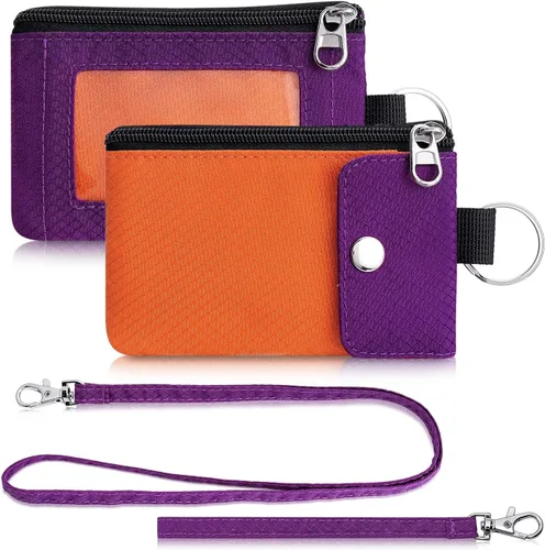 Vista 64 de Artpaxy Cartera minimalista para hombres y mujeres, llavero con bloqueo RFID, con cremallera, pequeña cartera con ventana de identificación, 2