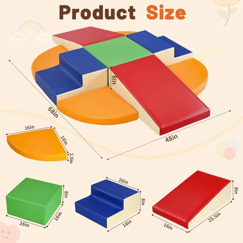 Vista 4 de TODIBY Juego de 9 bloques de espuma para trepar: cuero PU suave - Bloques de actividad para gatear y trepar para bebés - Equipo de gimnasio