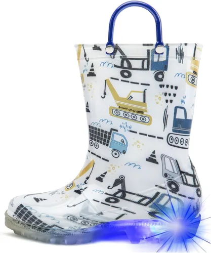 Vista 22 de HugRain - Botas de lluvia con luces para niños pequeños Cosmos Negro