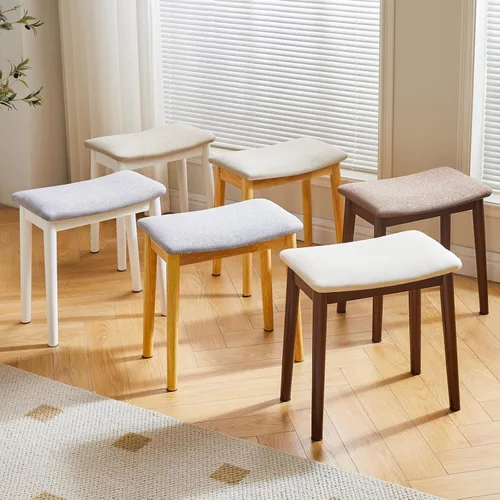 Vista 8 de IBUYKE Taburete de Tocador con Cojín de Silla de Montar, Taburete Reposapiés con Patas de Madera Maciza, Banco de Tocador Otomano Moderno