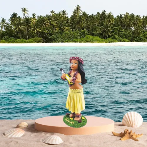 Vista 3 de muñeca de niña hula con ukelele 4 pulgadas.