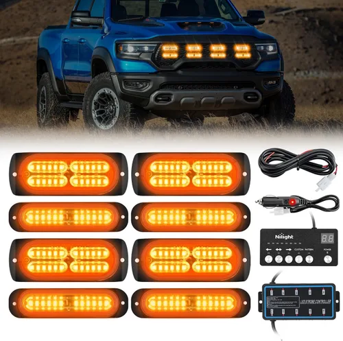 Vista 20 de Nilight 8 luces estroboscópicas LED con controlador 12 V 24 V función de sincronización verde luz de advertencia de peligro de emergencia 12 24 LED