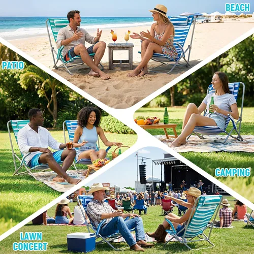 Vista 7 de #WEJOY Silla de playa de respaldo alto para adultos, sillas de playa resistentes para adultos con reposacabezas, silla portátil ligera para acampar