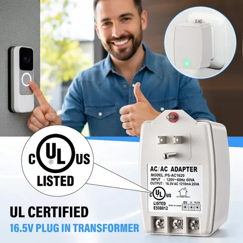Vista 4 de 1 paquete de transformador enchufable de 16.5 V 20 VA, 20 vatios Compatible con timbres Ring Nest Ecobee, certificación UL, fusible PTC, fácil