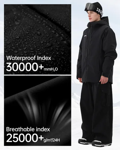 Vista 4 de Chaqueta de esquí para hombre, snowboard, 3L, acolchada, impermeable, resistente al viento, aislante, con capucha, para la nieve, invierno