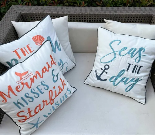 Vista 9 de Funda de almohada bordada con diseño de besos de sirena y deseos de estrella de mar, cuadrada de 18 pulgadas, funda de almohada decorativa de lona