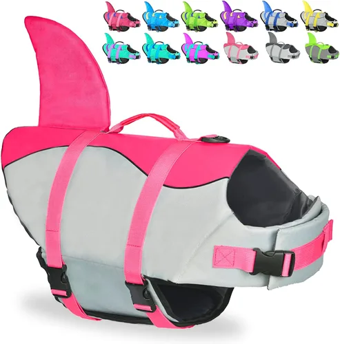 Vista 19 de Chaleco salvavidas para perros de Fragralley Shark, chaleco salvavidas ajustable para perros con aleta de tiburón, adecuado para perros pequeños