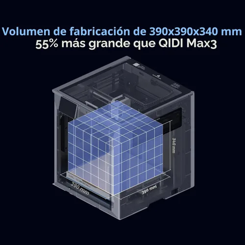 Vista 2 de Impresora 3D combinada QIDI Max4, volumen de construcción de 390 × 390 × Boquilla de 698 °F, tornillos de plomo Z duales, velocidad máxima de 31.496