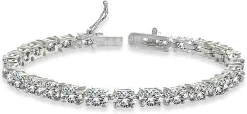 Vista 11 de B. BRILLIANT Pulsera para mujer, pulsera de piedra natal, 0.236 x 0.157 pulgadas, de corte ovalado, auténtica o sintética, pulseras de plata de ley