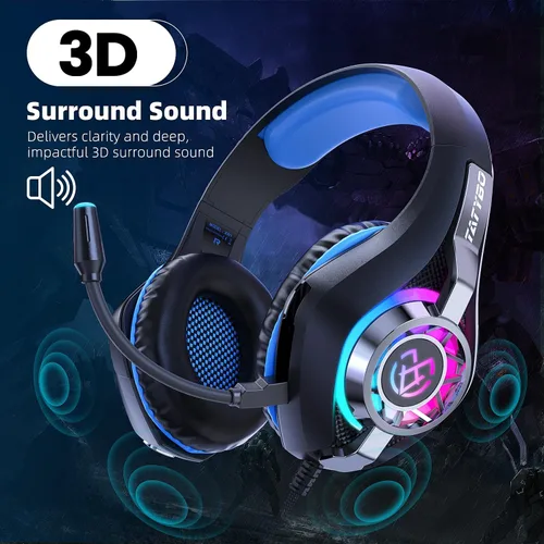 Vista 3 de Auriculares para juegos para PC, PS5, interruptor, móvil, auriculares para juegos para Nintendo con micrófono con cancelación de ruido, sonido