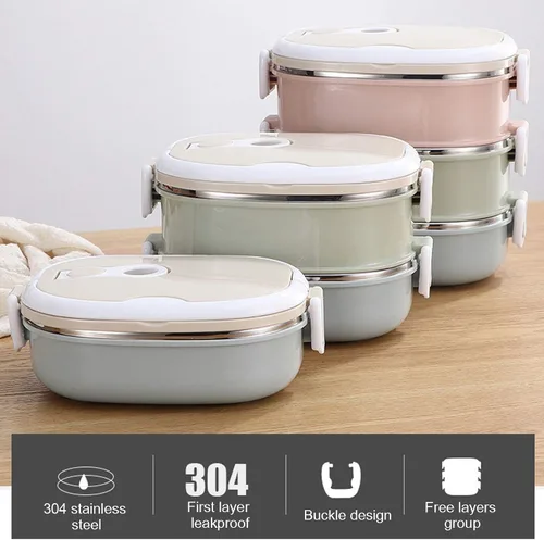 Vista 5 de LIZEALUCKY Caja Bento Contenedor de alimentos aislado con asa plegable, lonchera caliente apilable portátil de acero inoxidable aislada lonchera
