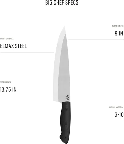 Vista 2 de Williams Knife Co. - Cuchillo de chef grande, hoja de acero Elmax de 9 pulgadas, herramienta culinaria versátil