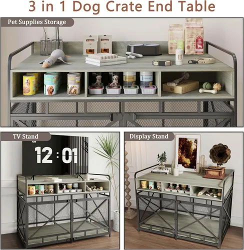 Vista 2 de Fulhope Muebles de Jaula para Perros, Mesa Auxiliar de Jaula para Perros de Madera Resistente de 48", Muebles de Perrera XL para Razas Grandes