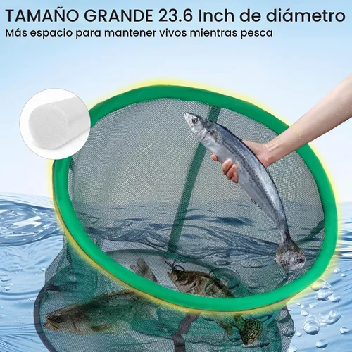 Vista 4 de QualyQualy Floating Fish Basket 41/73 Gallons Extra Large for Live Caught, Fully Foldable Fishing Net Holder for Bait Live Well Collapsible Mesh