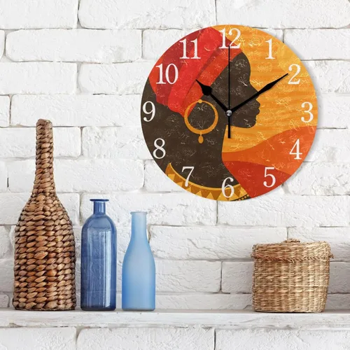 Vista 3 de senya Wall Clock African American Woman Silent Non Ticking Operated Round Easy to Read Home Office School Clock